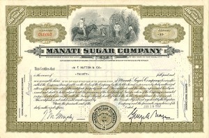 Manati Sugar Co. - 1957 Cuba Stock Certificate